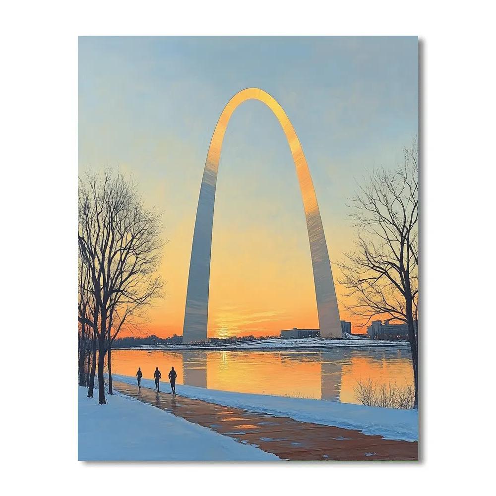 Sunrise Symmetry At The Gateway Arch Riverfront St Louis United States Paint by numbers art