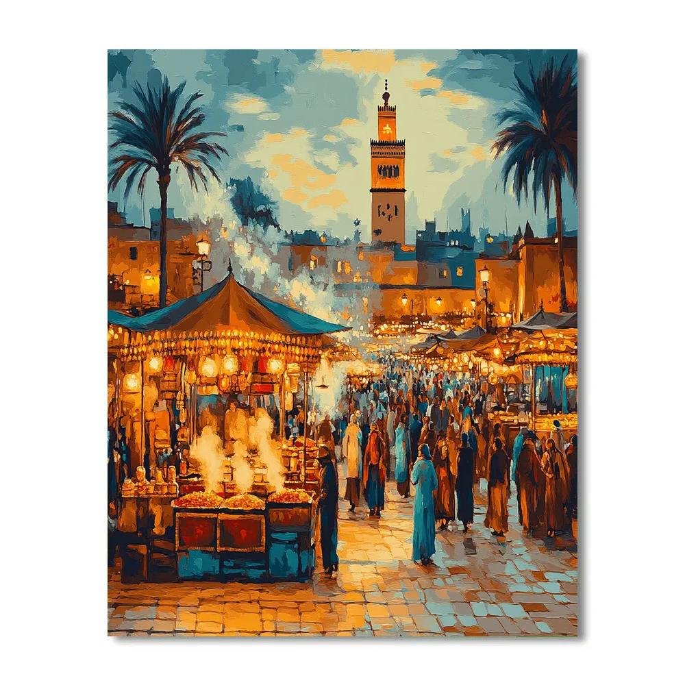 Lantern Glow At Jemaa El Fnaa Evening Market Marrakesh Morocco Number painting