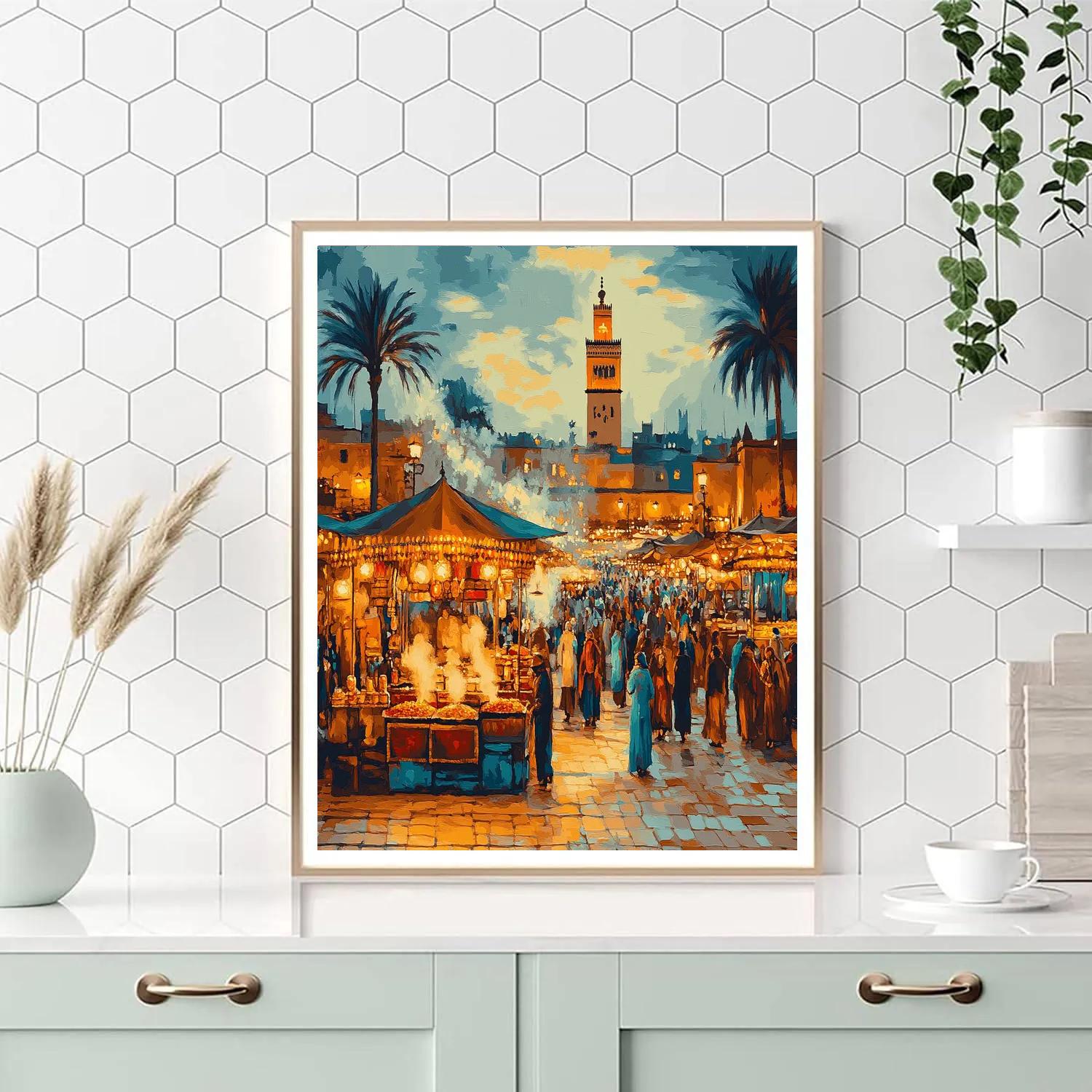 Lantern Glow At Jemaa El Fnaa Evening Market Marrakesh Morocco Number painting