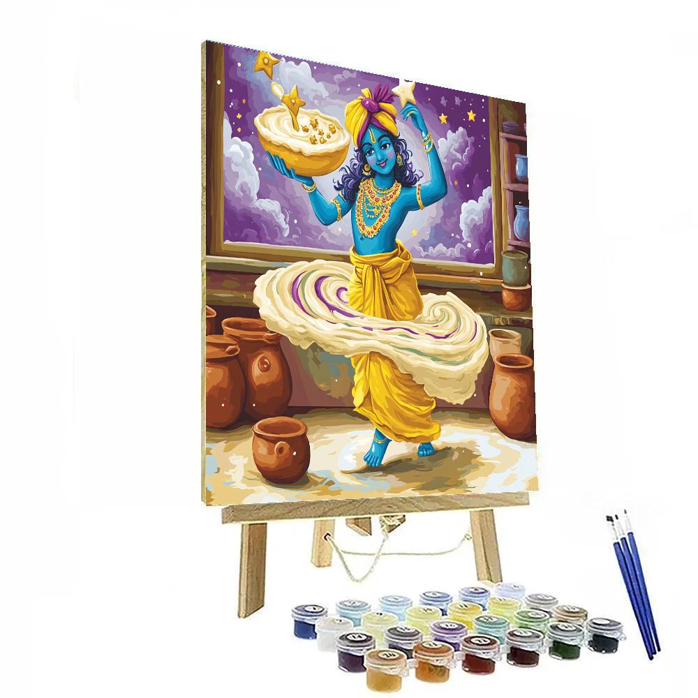 Krishna Balancing A Floating Butter Ladle Above A Spiral Galaxy Bowl Number painting