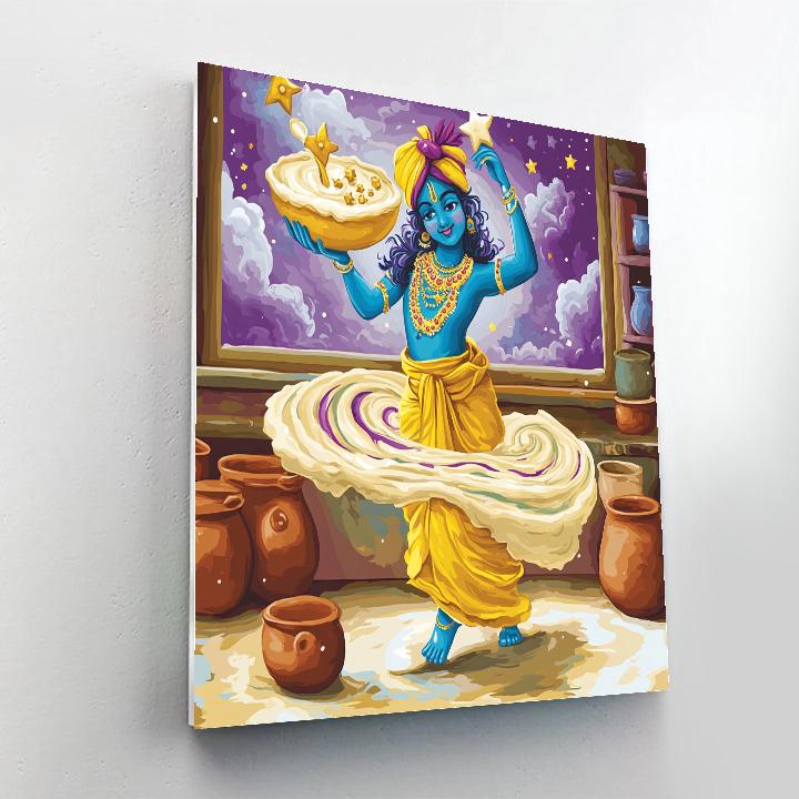 Krishna Balancing A Floating Butter Ladle Above A Spiral Galaxy Bowl Number painting