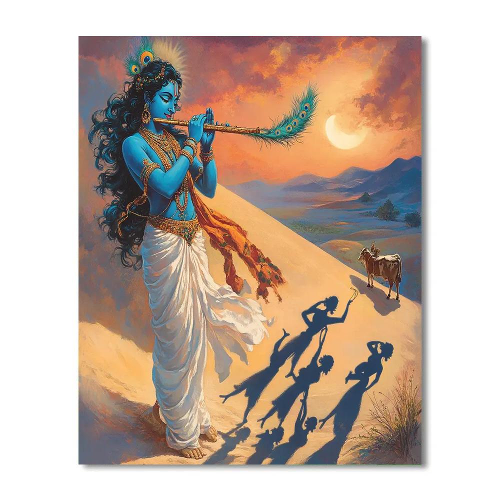 Krishna Leading A Dance Of Shadows On A Sand Dune At Twilight DIY paint by numbers