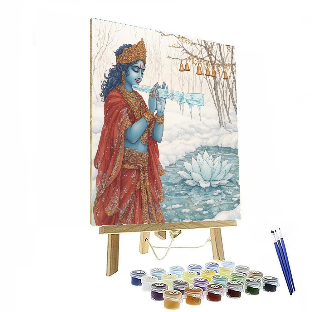 Krishna Tuning A Flute Made Of Crystal Ice In A Winter Garden painting number kit