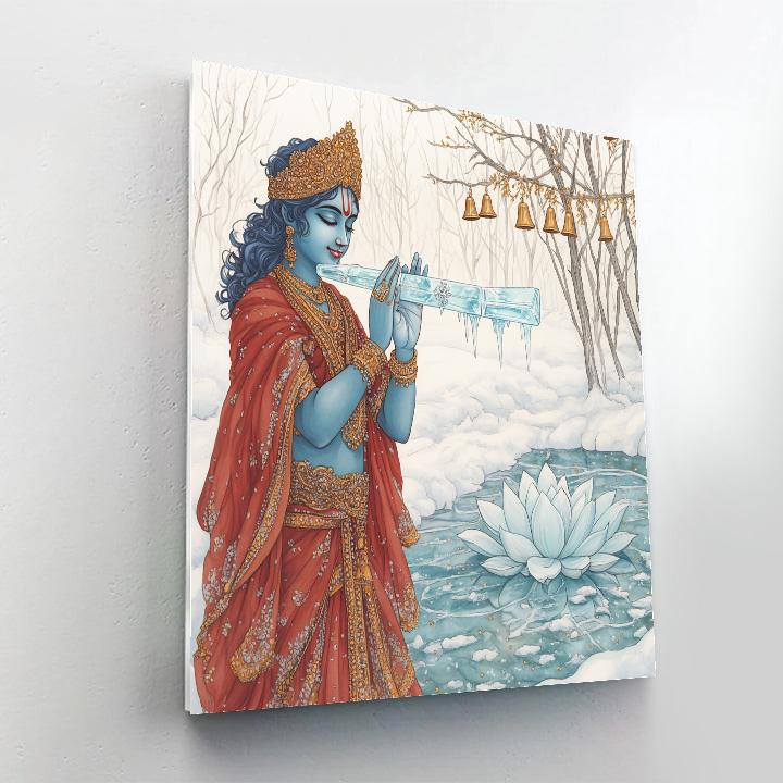 Krishna Tuning A Flute Made Of Crystal Ice In A Winter Garden painting number kit