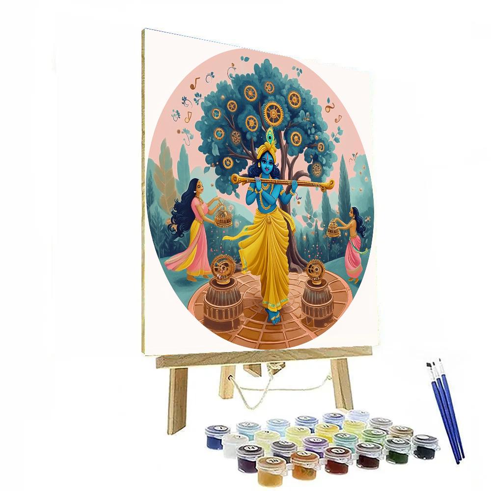Krishna In A Clockwork Forest Of Gopis Wind Up Music Boxes paint by color