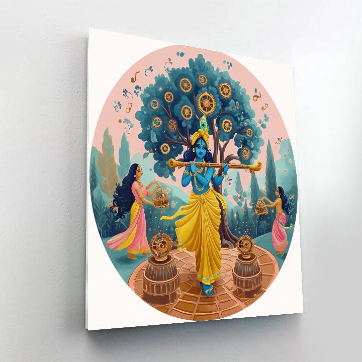 Krishna In A Clockwork Forest Of Gopis Wind Up Music Boxes paint by color