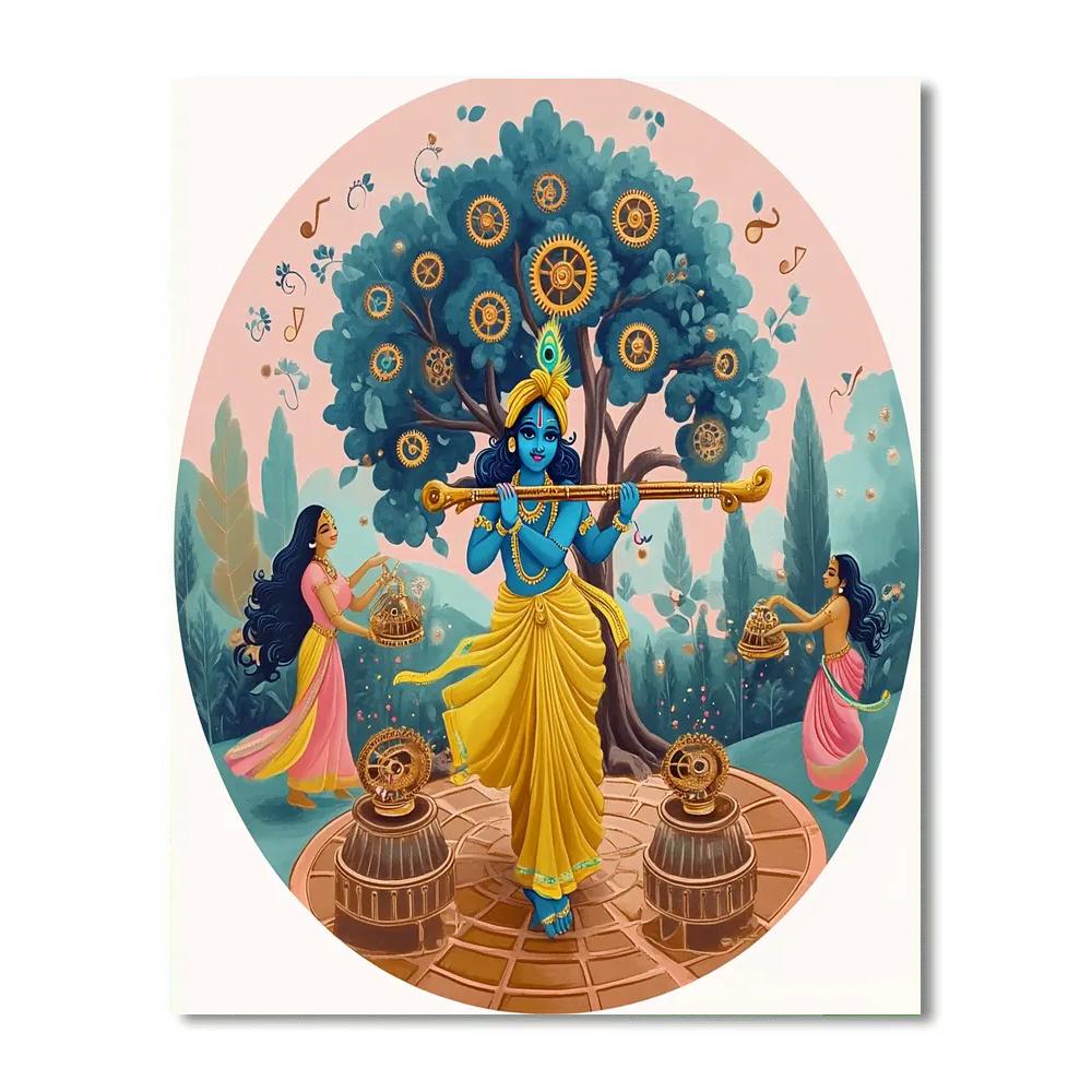Krishna In A Clockwork Forest Of Gopis Wind Up Music Boxes paint by color