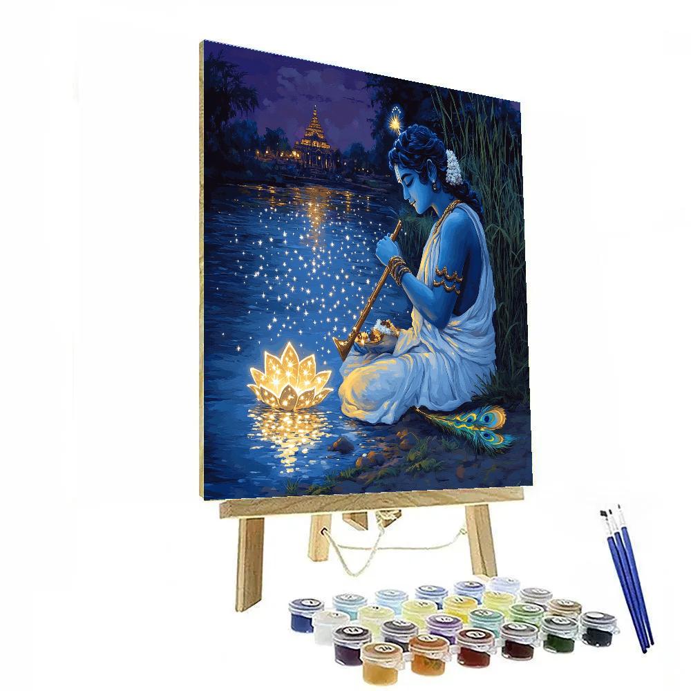 Krishna Offering A Lotus Lantern To A River Of Stars paint by number
