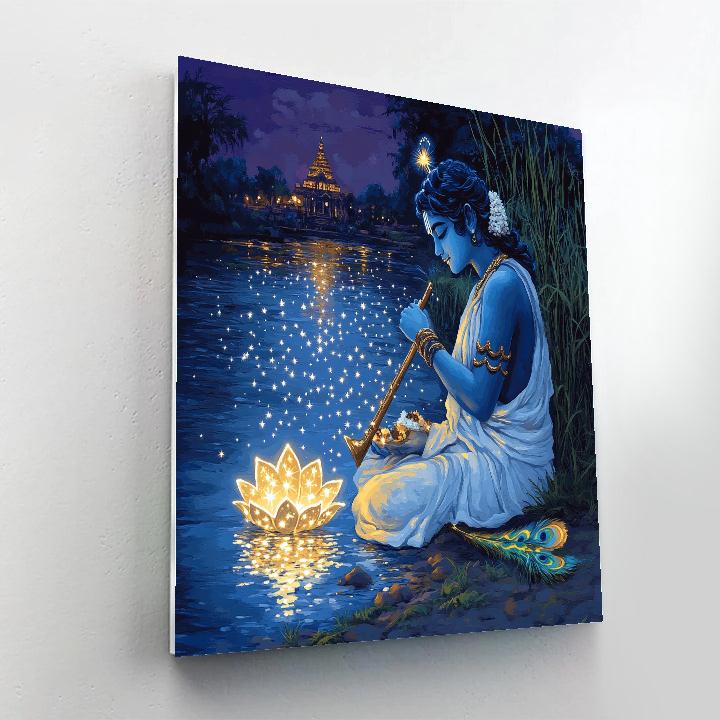 Krishna Offering A Lotus Lantern To A River Of Stars paint by number