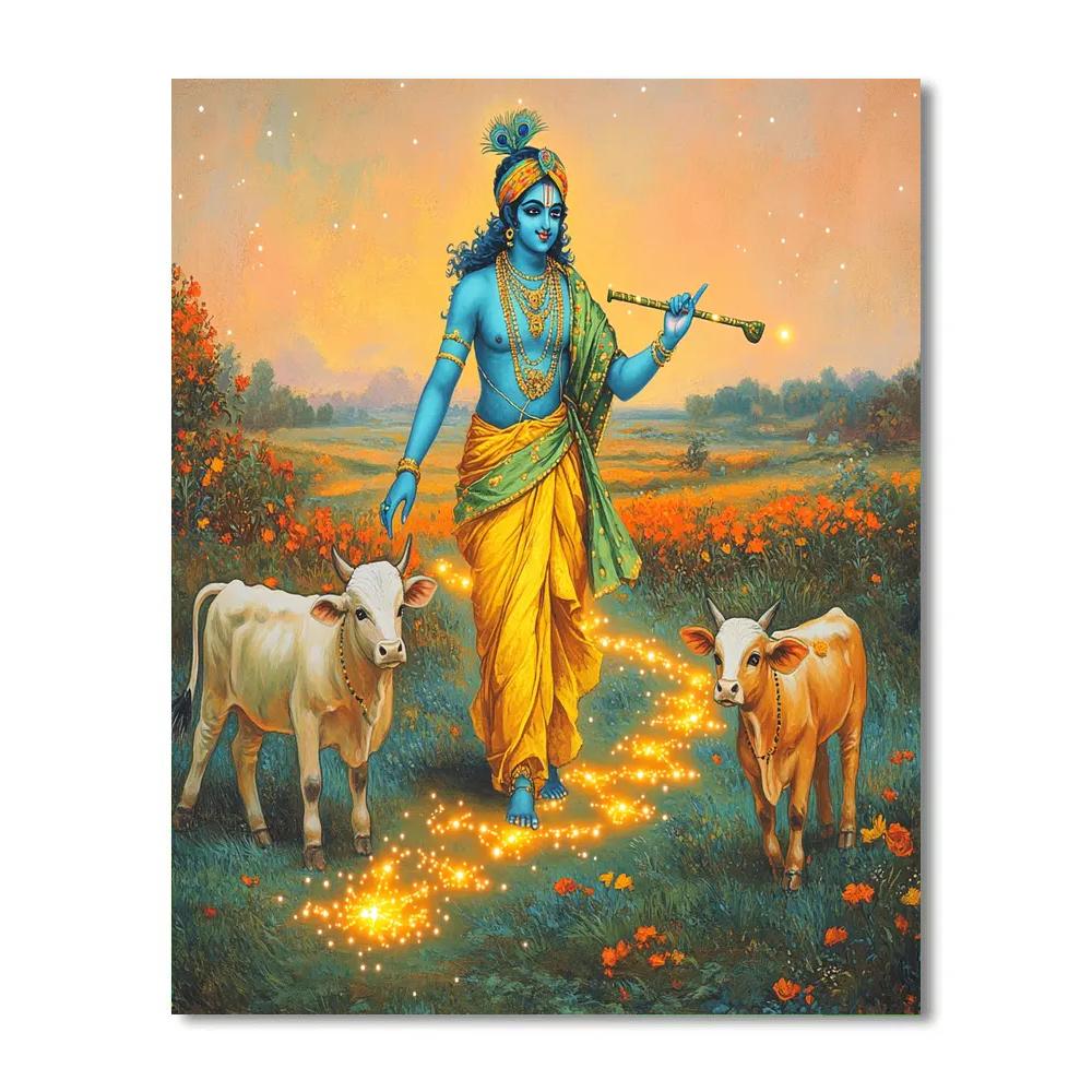 Krishna Teaching Calves To Follow A Constellation Trail painting number kit