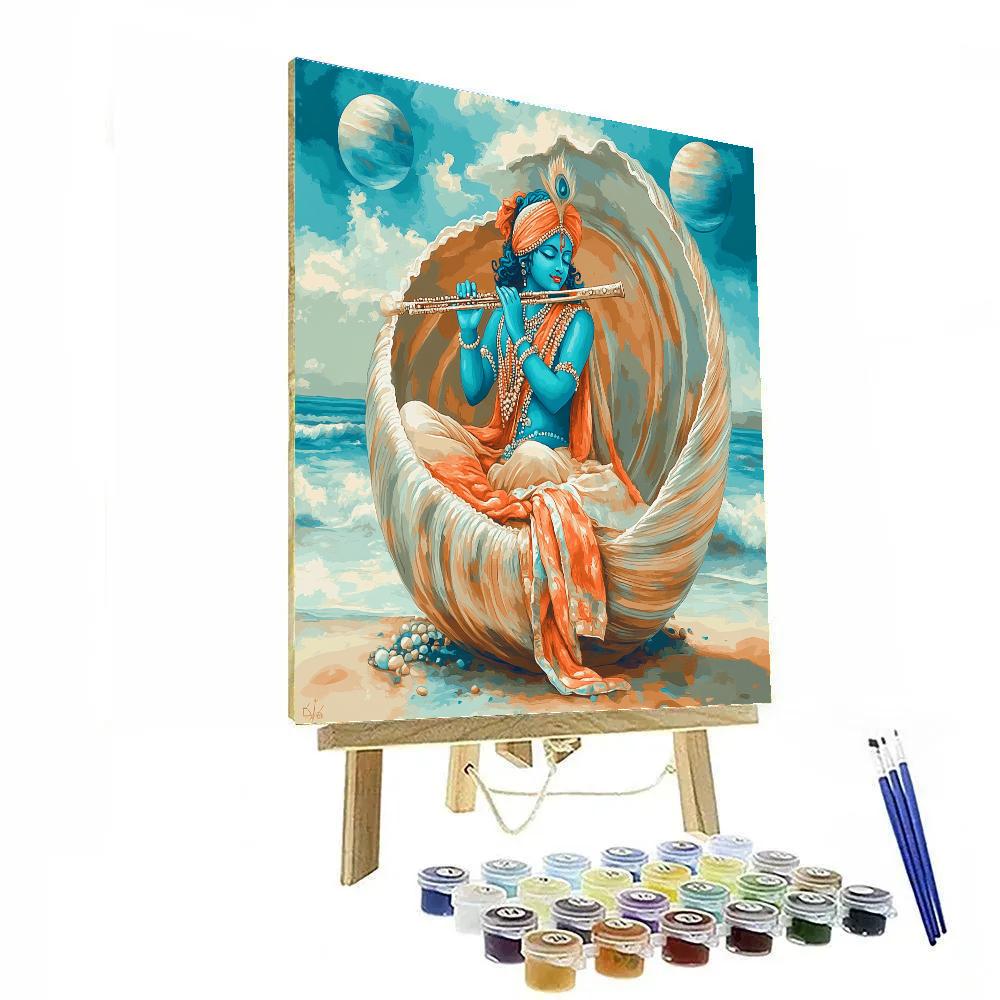 Krishna Inside A Giant Seashell Listening To Ocean Planets paint by numbers
