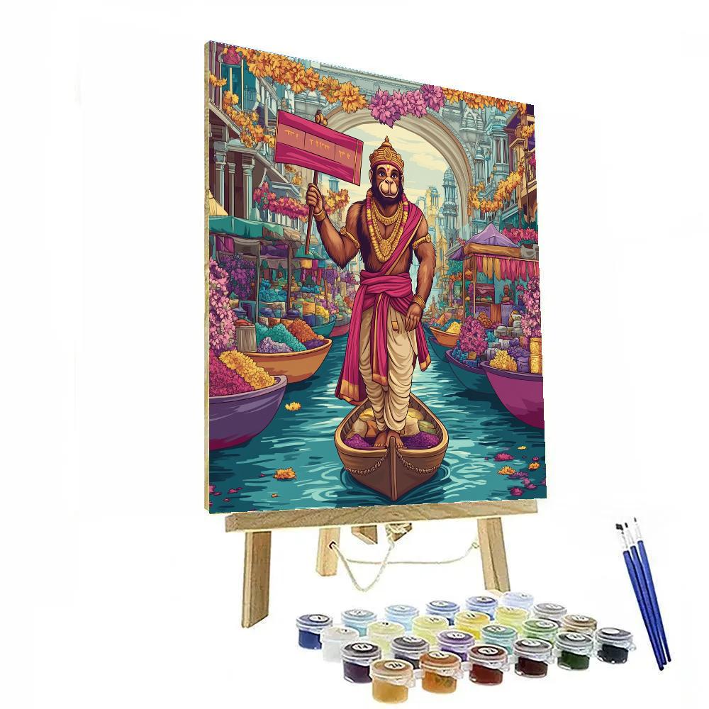Floating Bazaar And Hanuman Guide Number painting