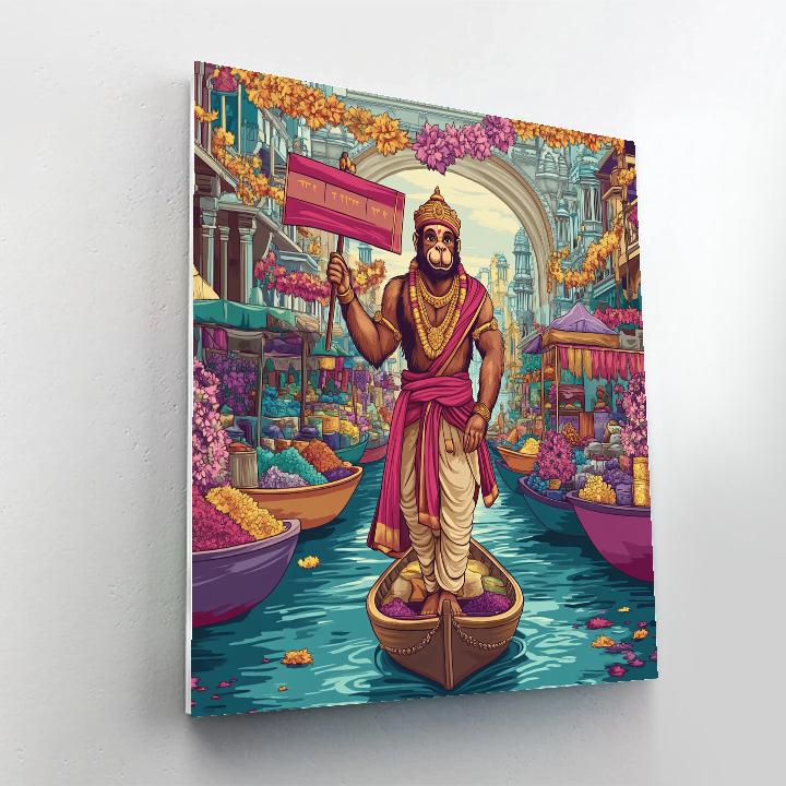 Floating Bazaar And Hanuman Guide Number painting