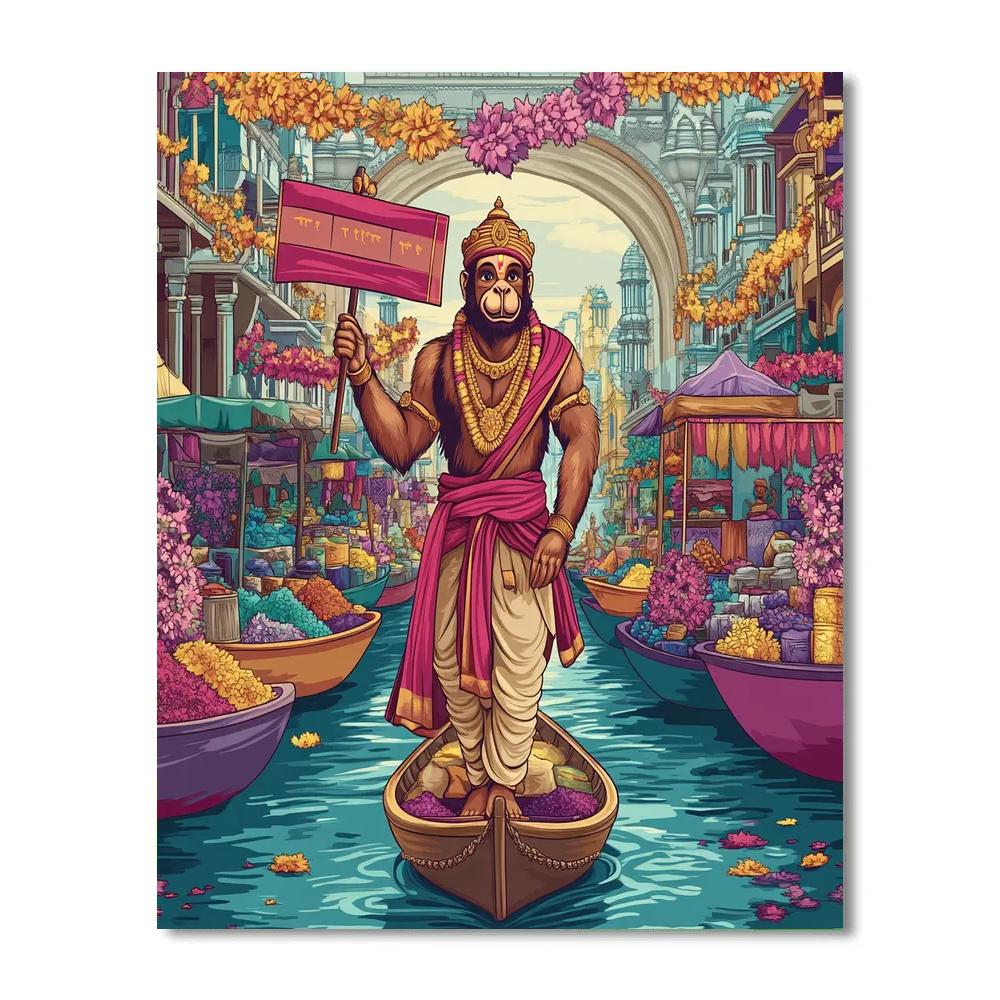 Floating Bazaar And Hanuman Guide Number painting