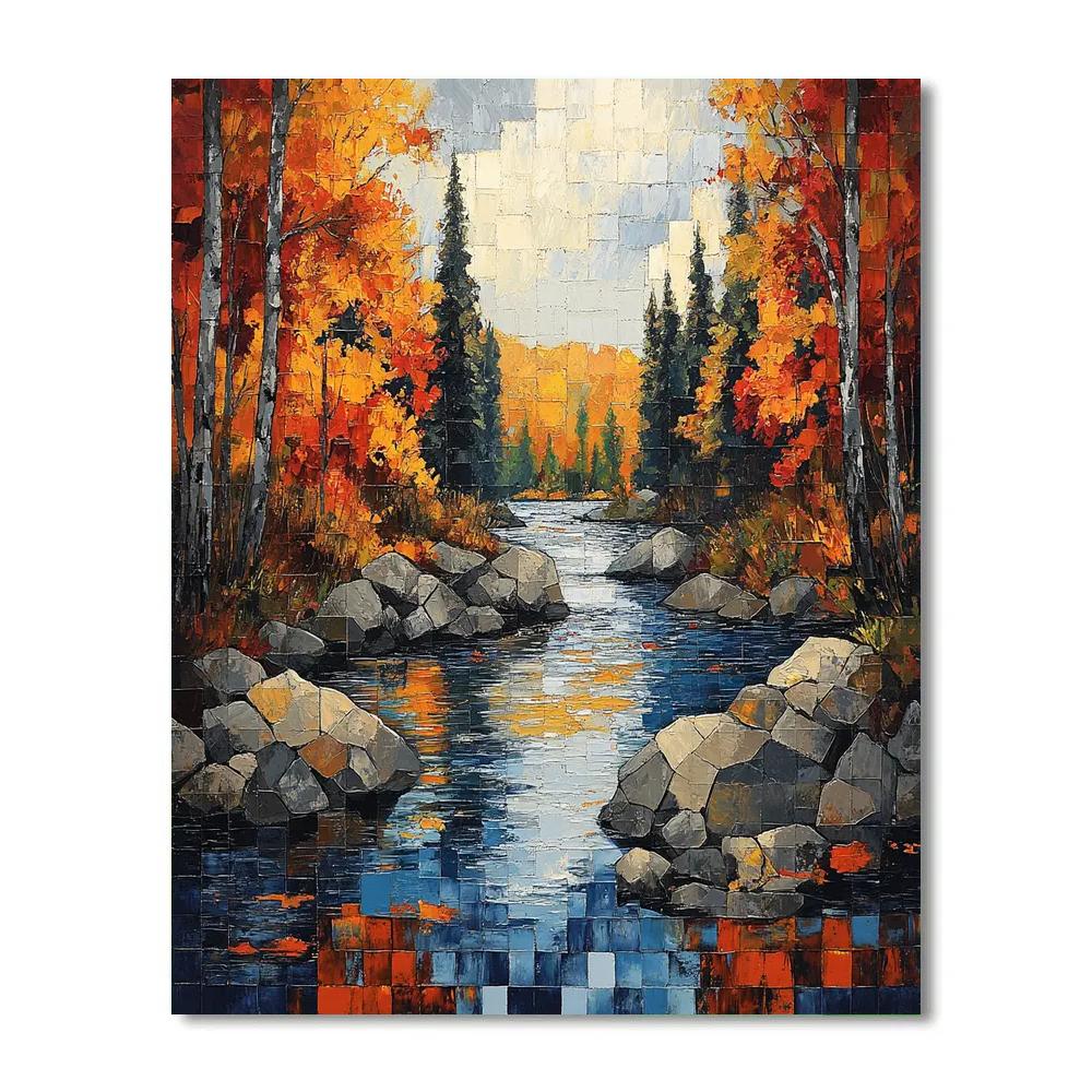 Jean-Paul Riopelle Inspired Autumn Granite River Mosaic painting number kit
