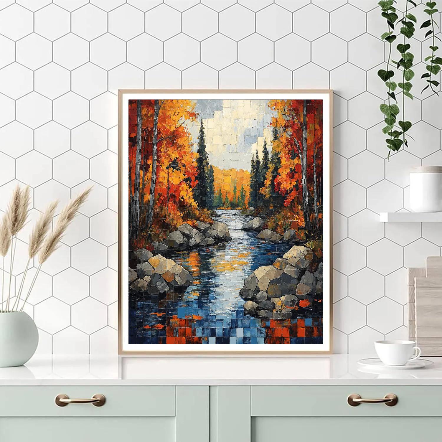 Jean-Paul Riopelle Inspired Autumn Granite River Mosaic painting number kit