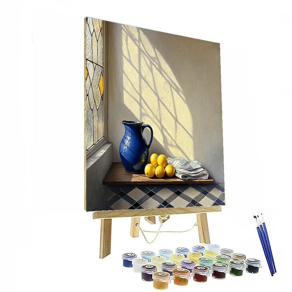 Johannes Vermeer Inspired Lapis Blue Jug Beside Delft Tiles Painting by numbers kit