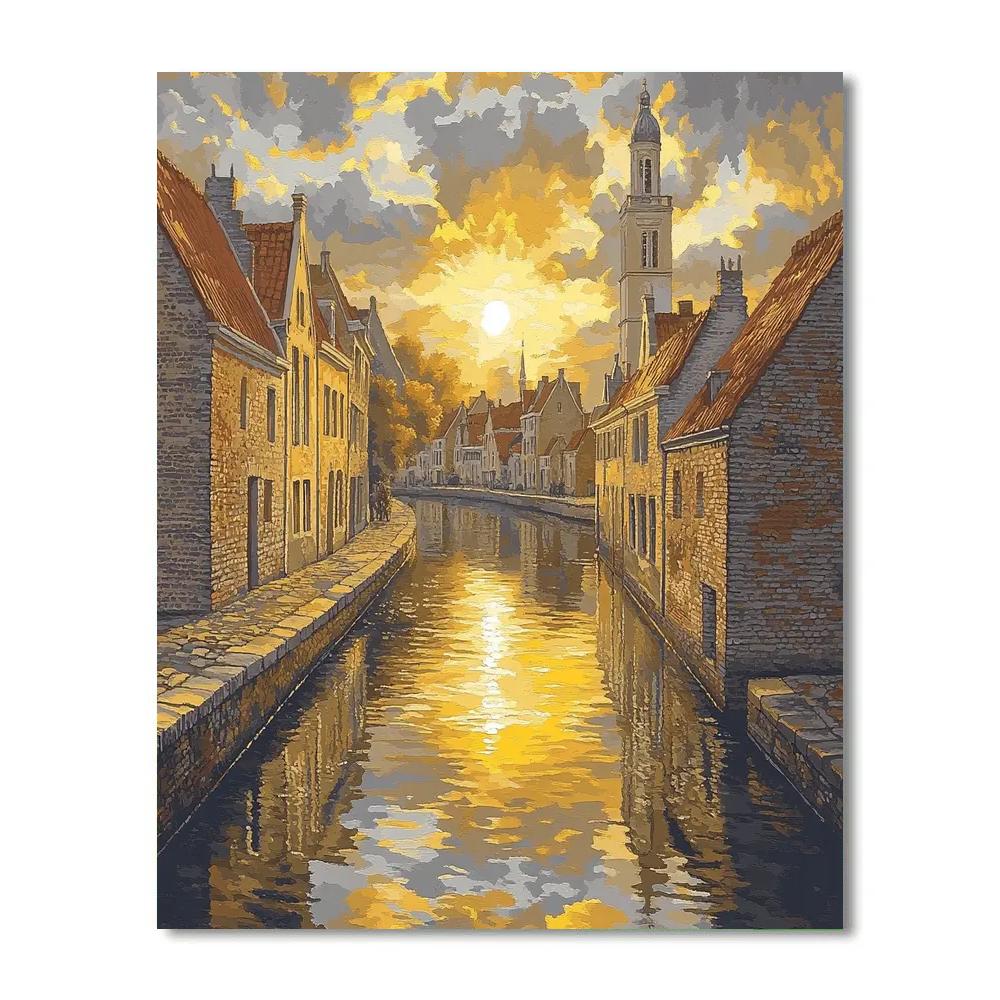 Johannes Vermeer Inspired Sunlit Delft Canal With Silent Gables paint by numbers