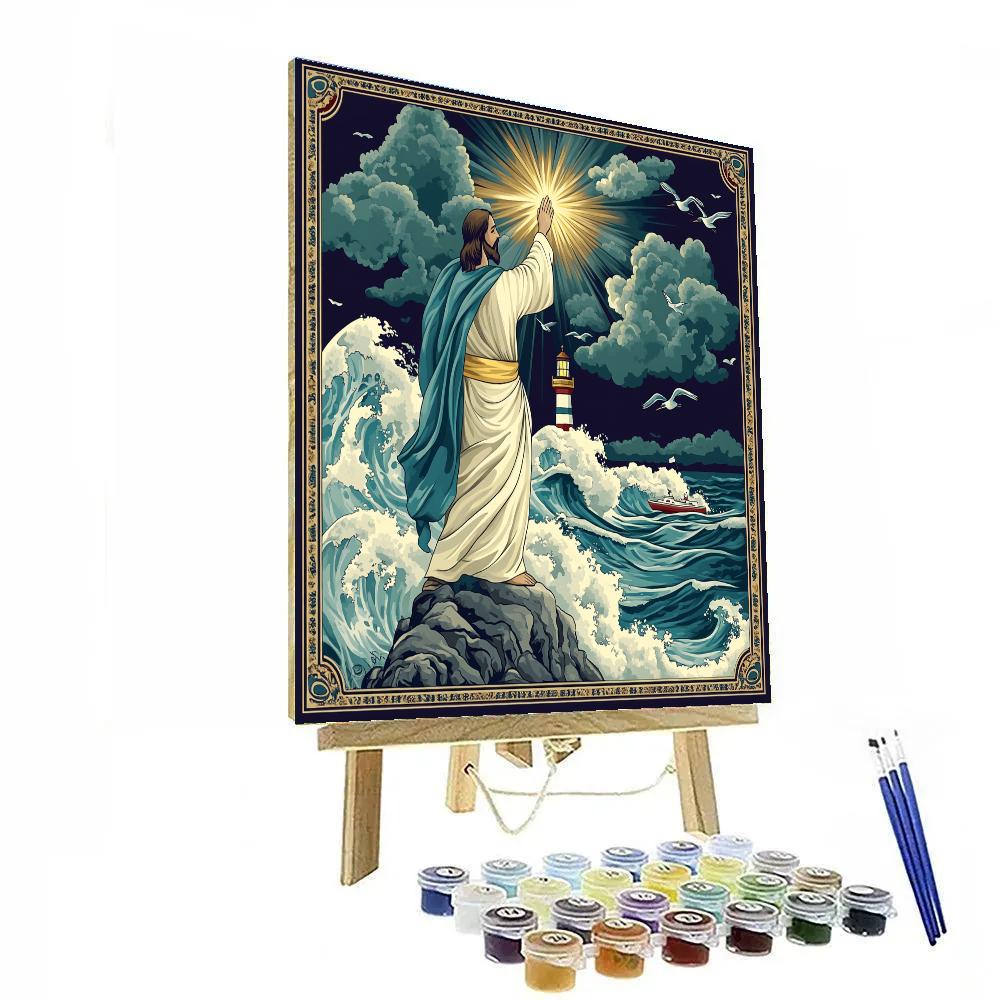 Jesus Lighthouse Of The Storm Coast paint by number