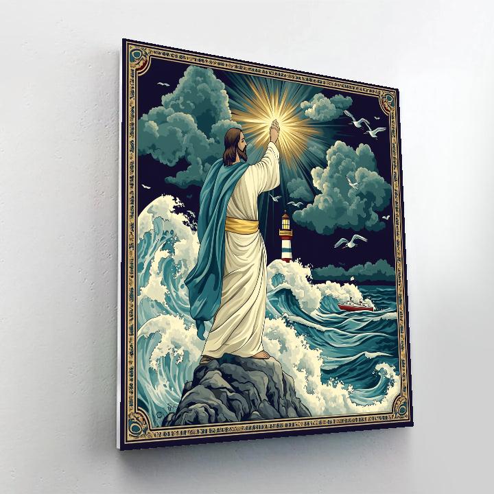 Jesus Lighthouse Of The Storm Coast paint by number