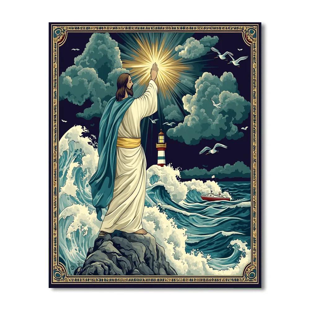 Jesus Lighthouse Of The Storm Coast paint by number