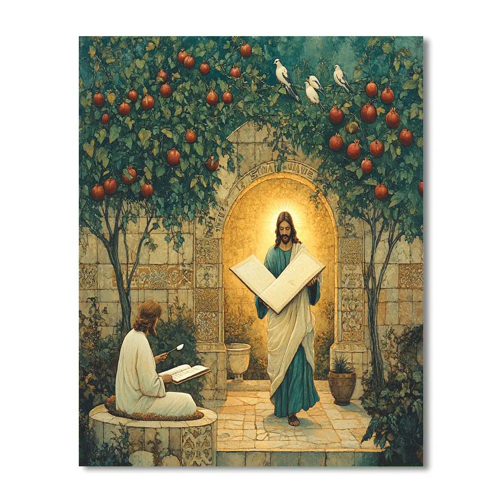 Jesus-Illuminated Scriptorium Garden Paint by numbers art