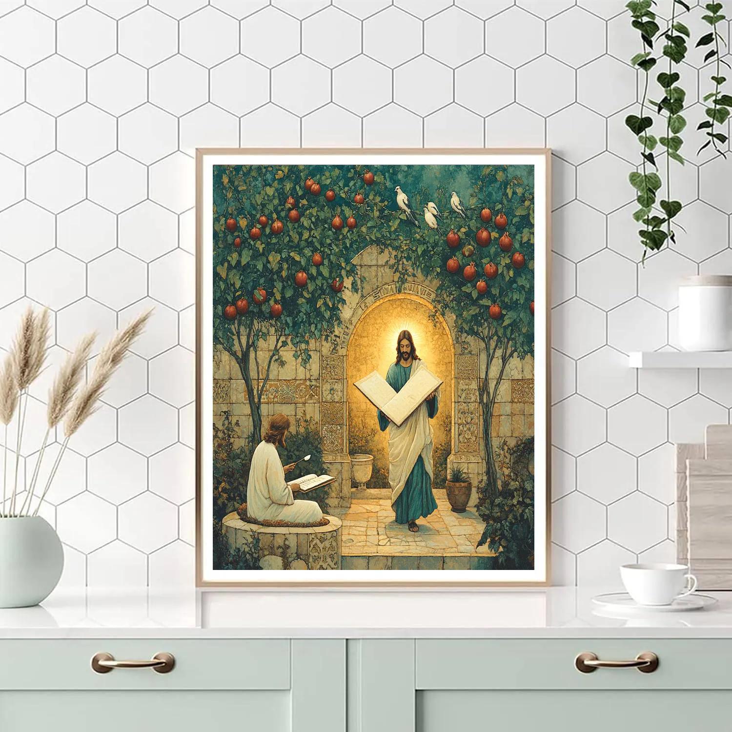 Jesus-Illuminated Scriptorium Garden Paint by numbers art