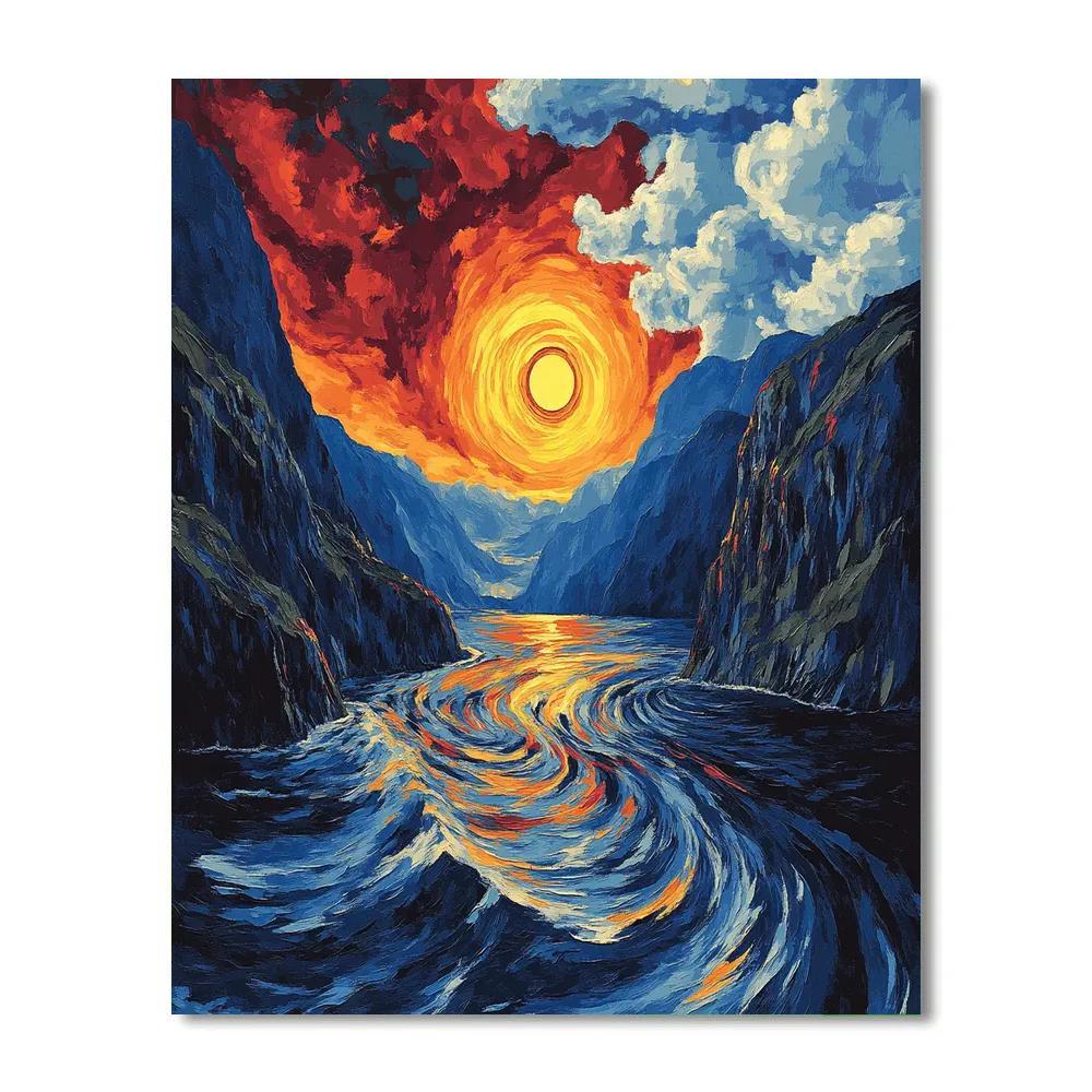 Edvard Munch Inspired Fjord Eclipse Over Trembling Cliffs painting number kit
