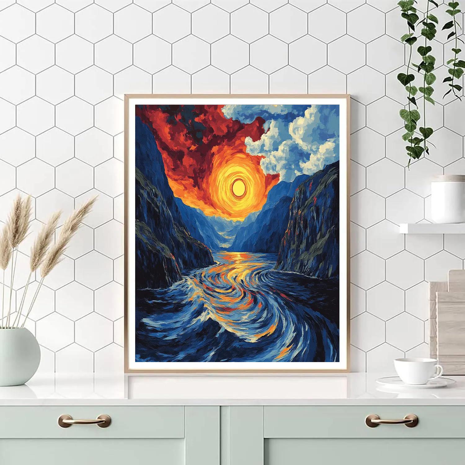 Edvard Munch Inspired Fjord Eclipse Over Trembling Cliffs painting number kit