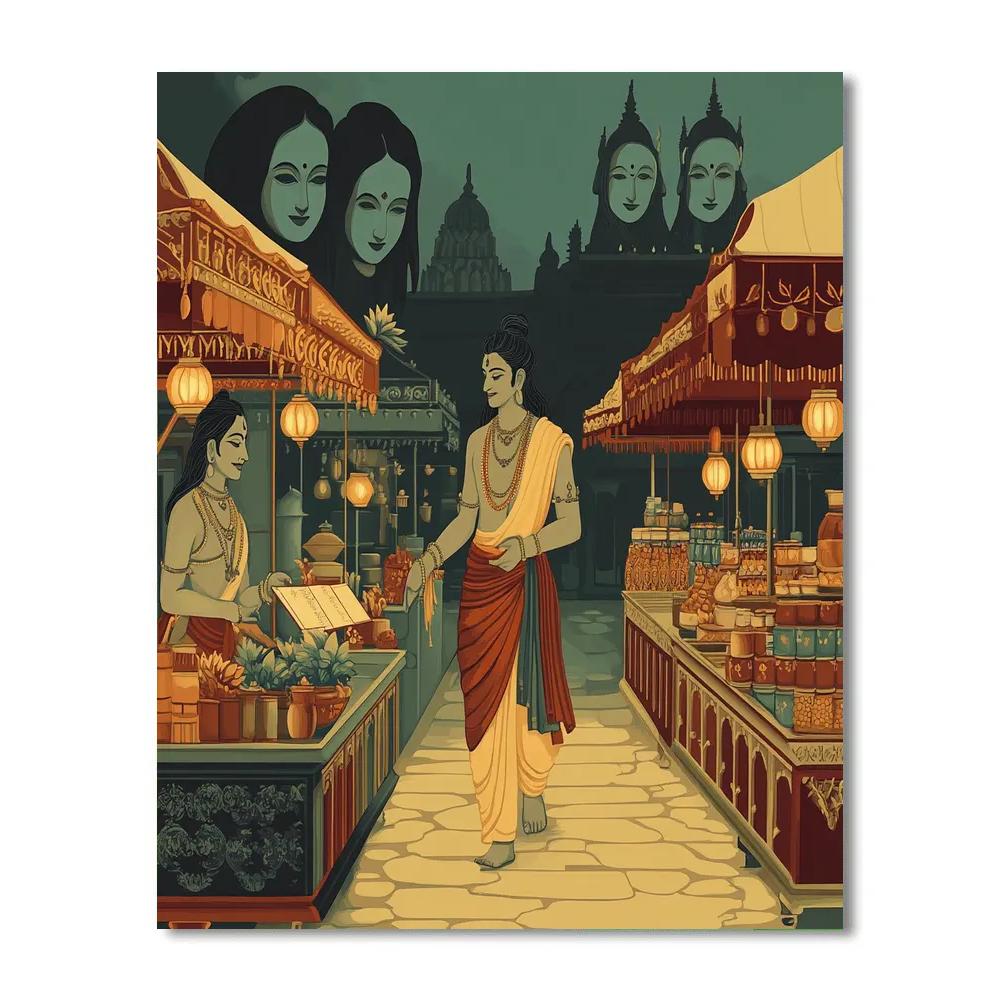 Brahma Night Market Of Sacred Scrolls painting number kit