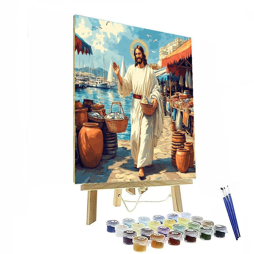 Harbor Market Blessing, Jesus In Motion Paint by numbers art