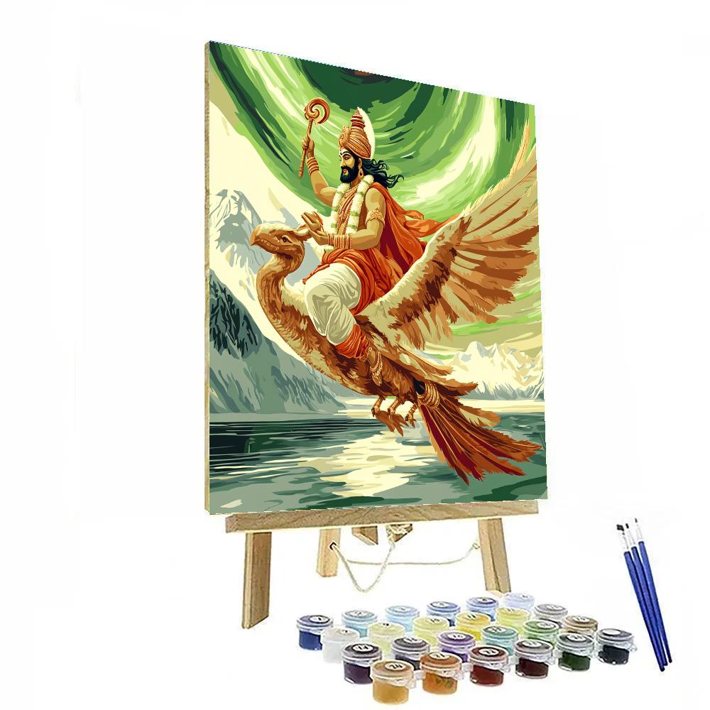 Vishnu And Garuda Over The Aurora Sea paint by color
