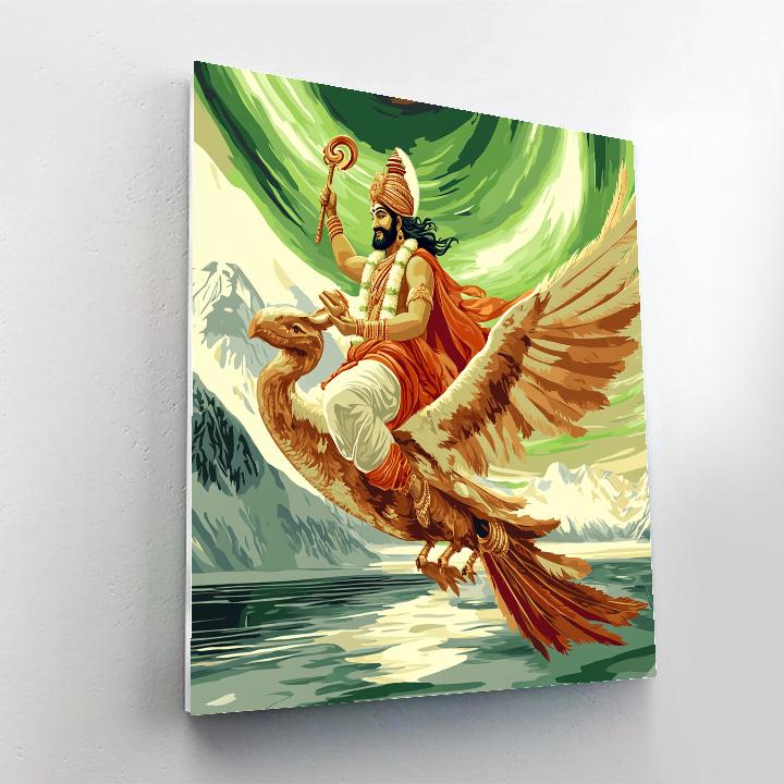 Vishnu And Garuda Over The Aurora Sea paint by color