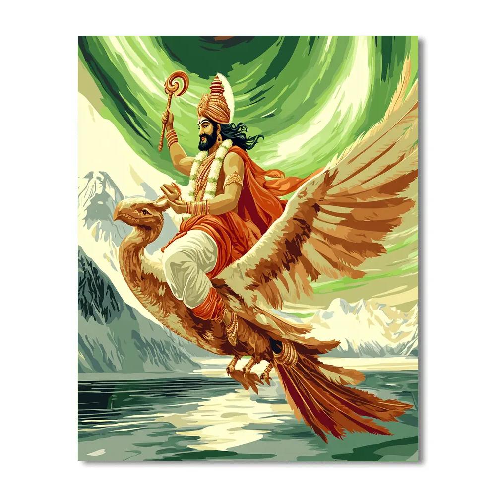 Vishnu And Garuda Over The Aurora Sea paint by color