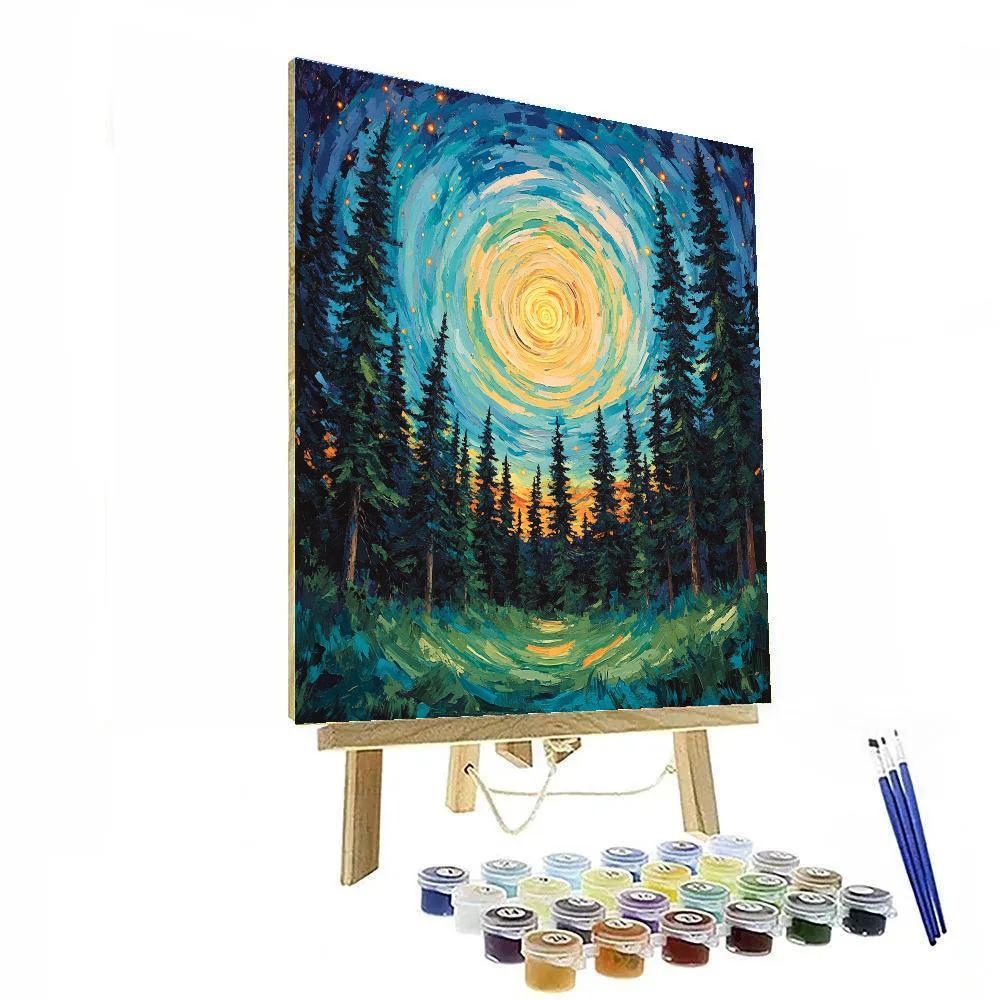 Edvard Munch Inspired Aurora Spiral Above Whispering Pines Numbered painting kits