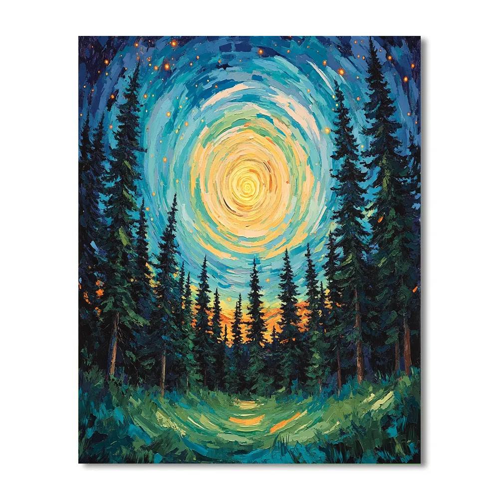 Edvard Munch Inspired Aurora Spiral Above Whispering Pines Numbered painting kits