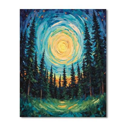 Edvard Munch Inspired Aurora Spiral Above Whispering Pines Numbered painting kits