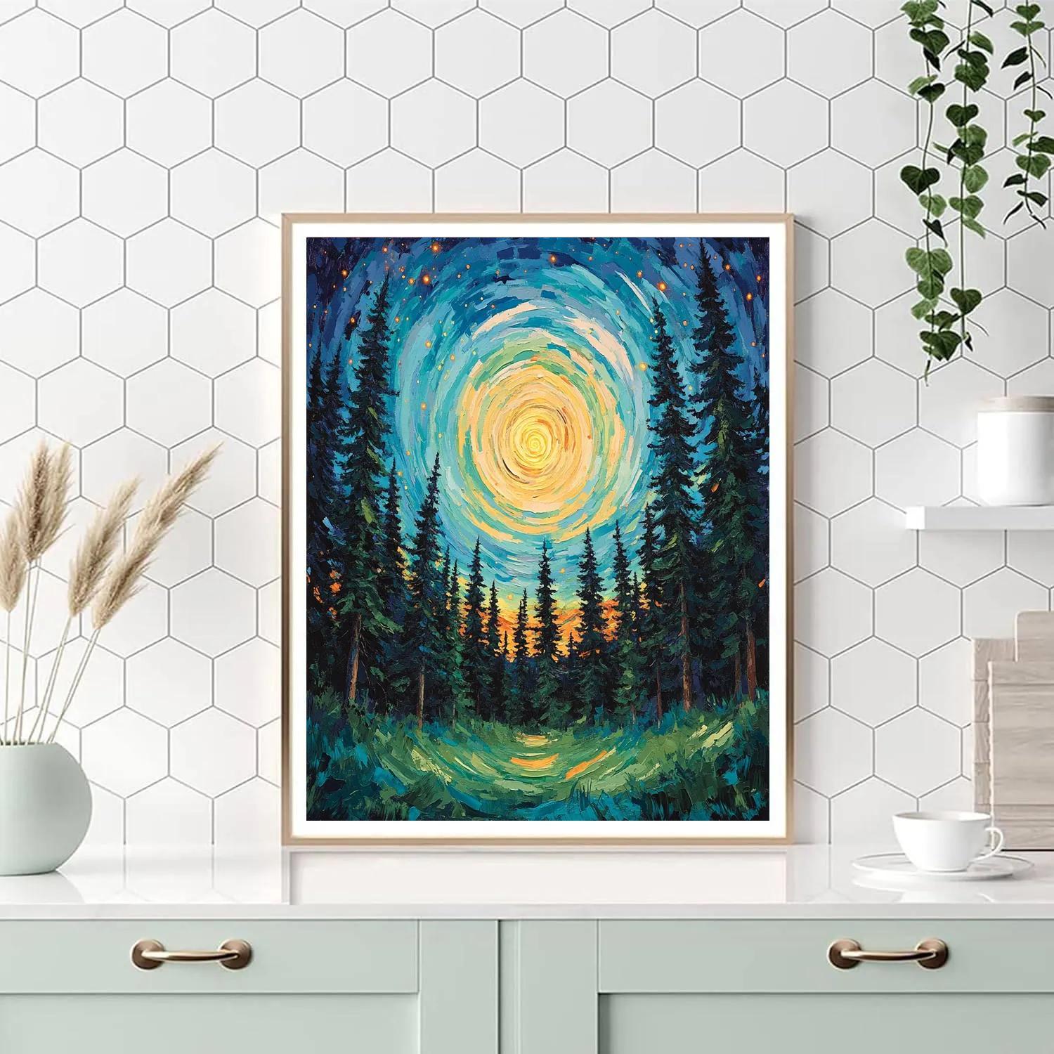Edvard Munch Inspired Aurora Spiral Above Whispering Pines Numbered painting kits