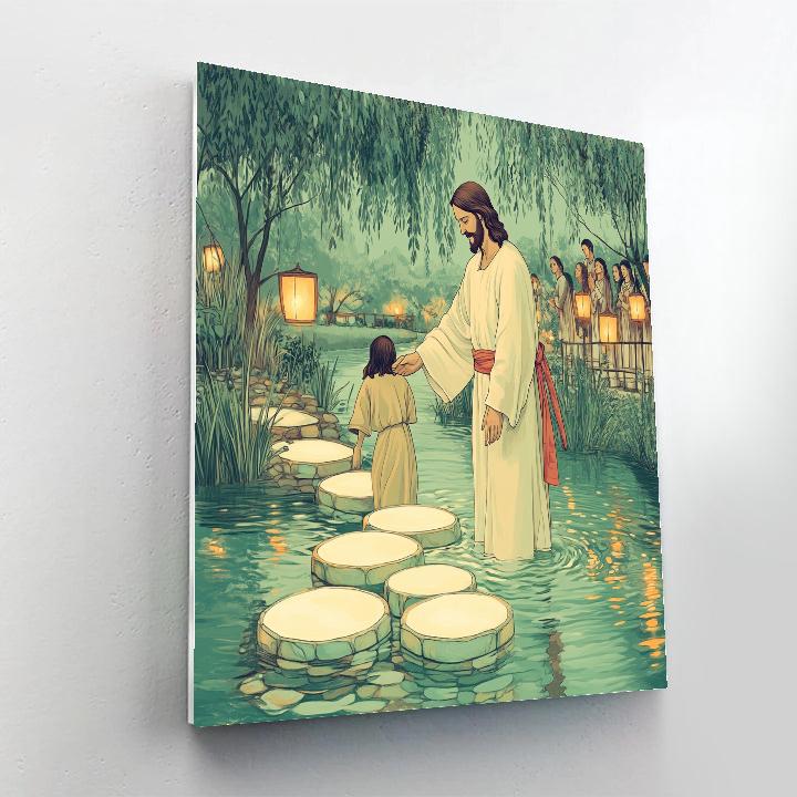 Jesus At The River Of Bright Stones painting number kit