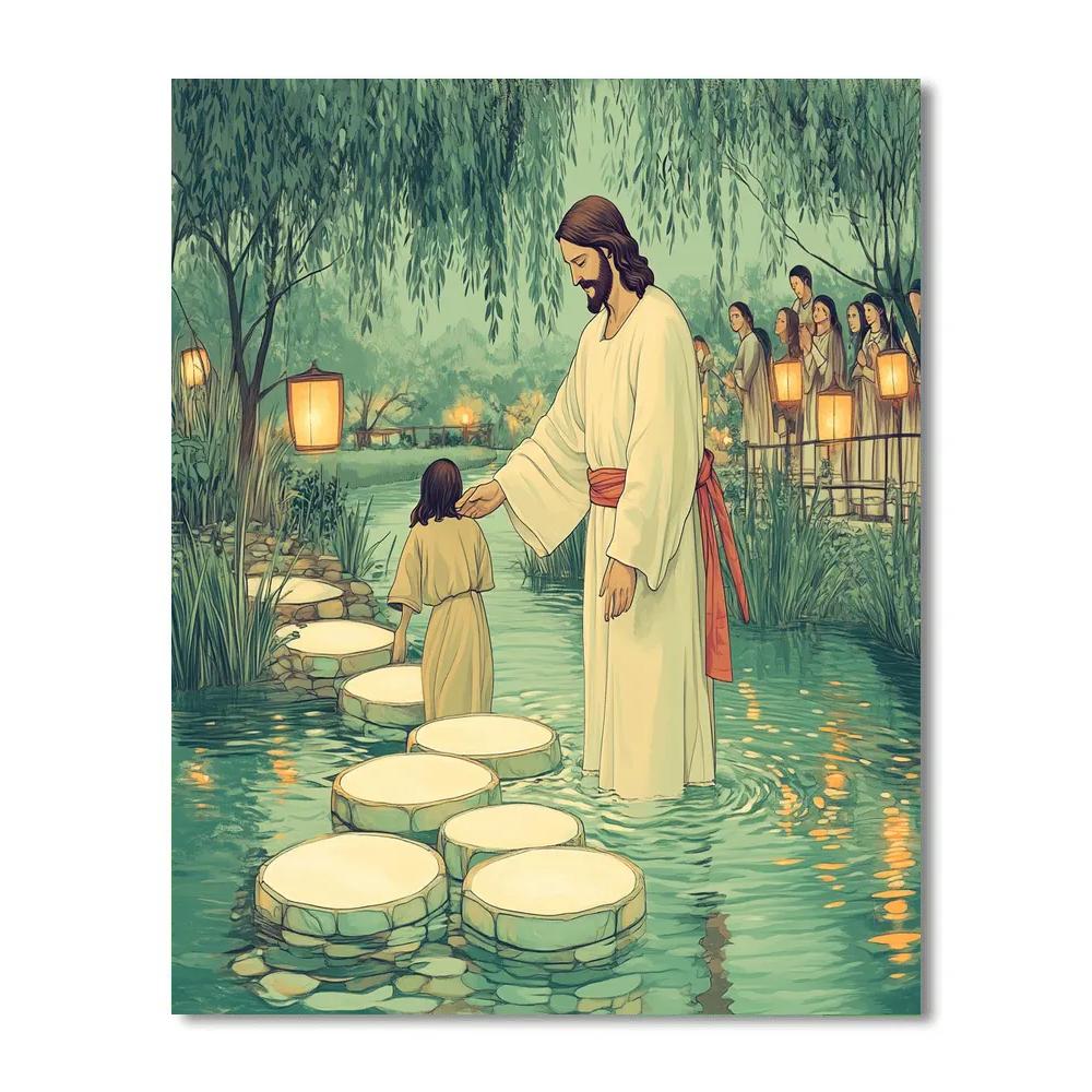 Jesus At The River Of Bright Stones painting number kit
