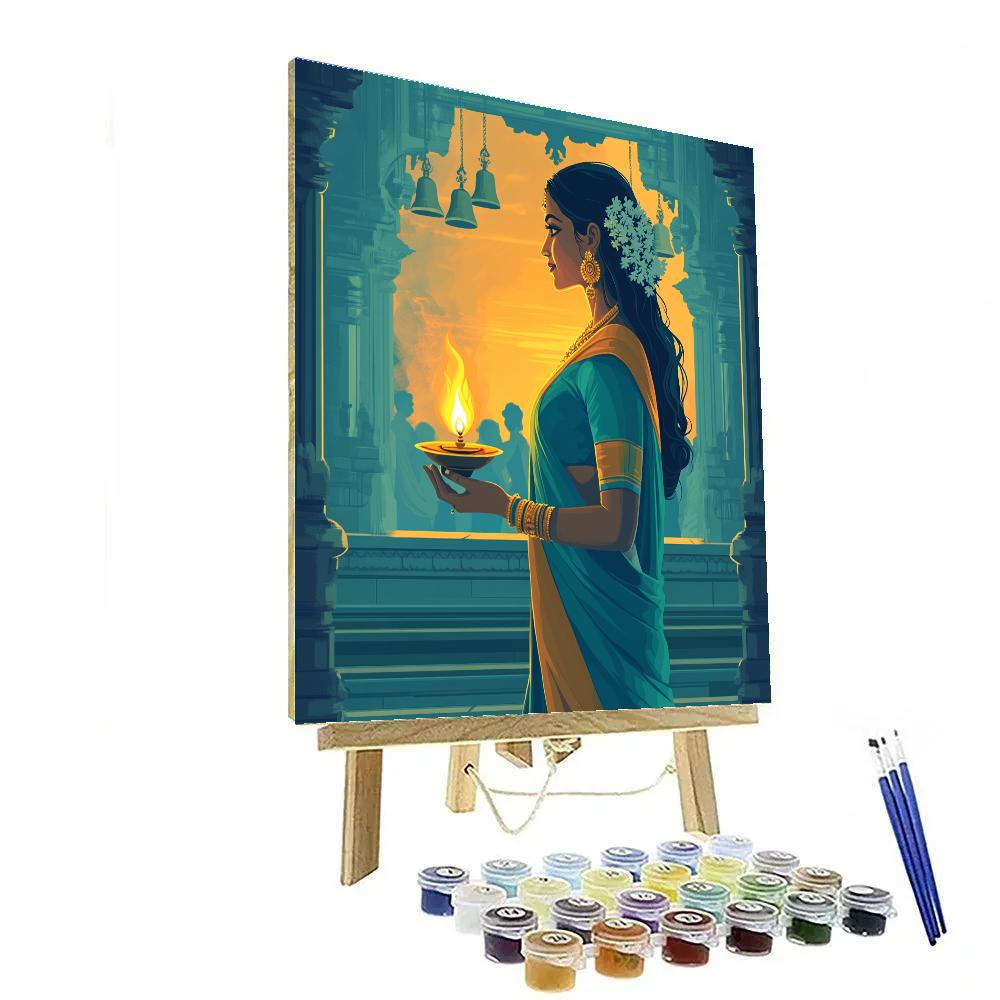 Temple Stairway Parvati At Evening Aarti Painting by numbers kit