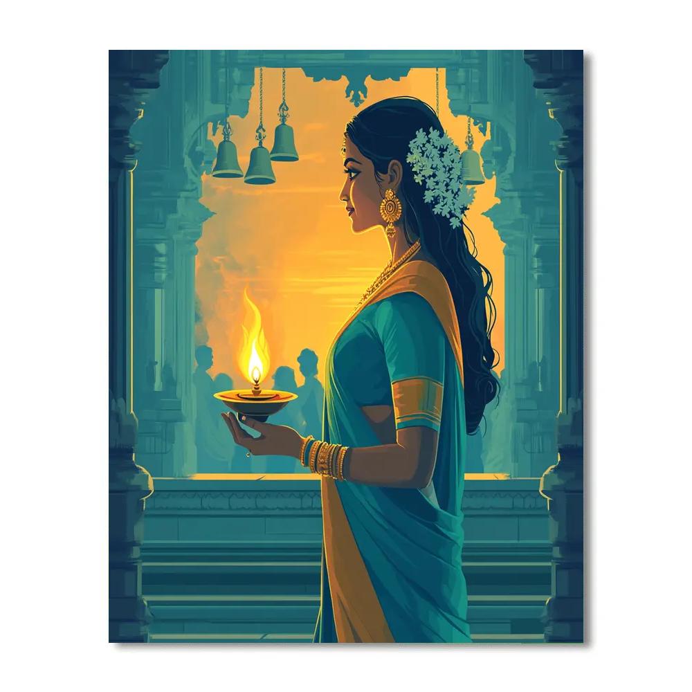 Temple Stairway Parvati At Evening Aarti Painting by numbers kit
