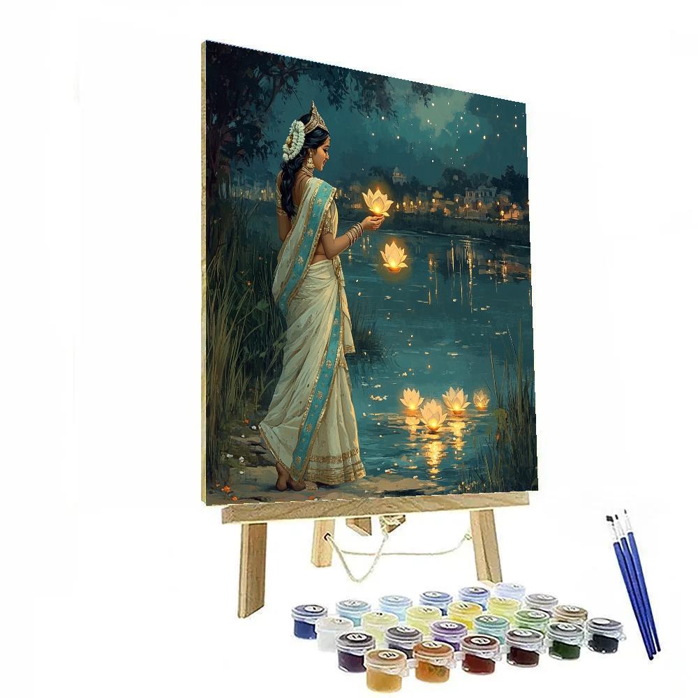 Riverbank Parvati Offering Lotus Lanterns painting number kit