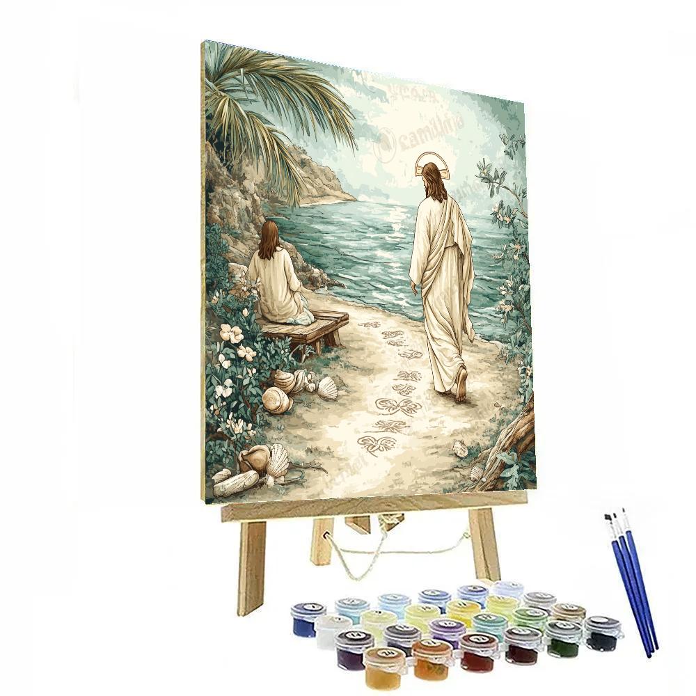 Jesus-Drawn Footprints In The Sand Garden paint by number
