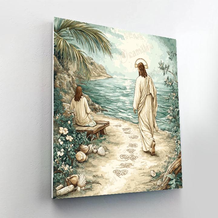 Jesus-Drawn Footprints In The Sand Garden paint by number