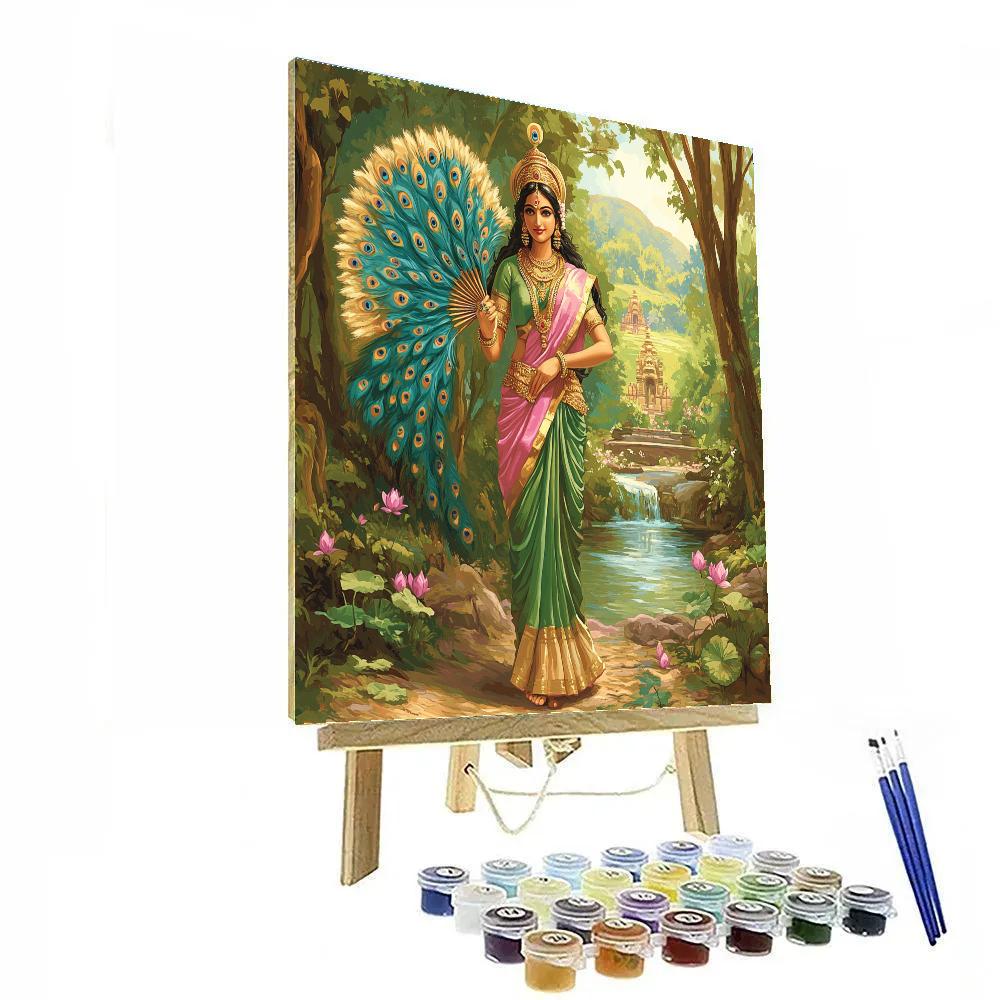 Parvati In Forest Grove With Peacock Feathers painting number kit