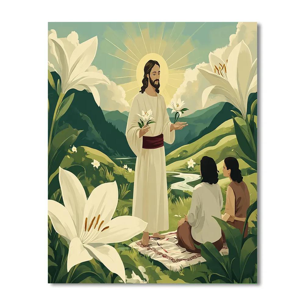 Jesus Among Sunlit Lilies Of The Valley Number painting