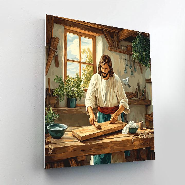Jesus In The Workshop Of Quiet Wood paint by number