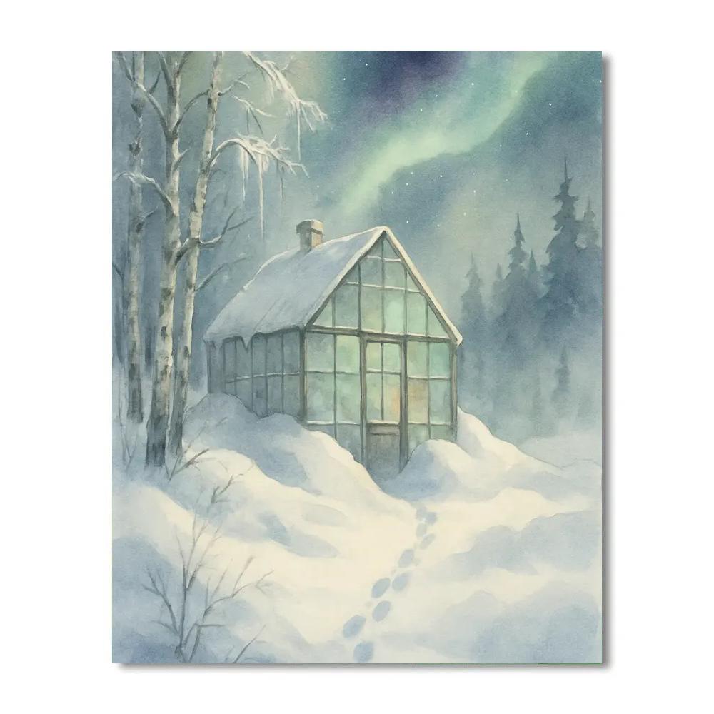 Aurora Over The Snowbound Glasshouse Numbered painting kits