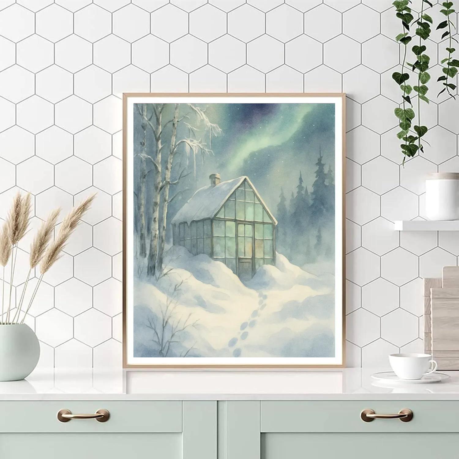 Aurora Over The Snowbound Glasshouse Numbered painting kits